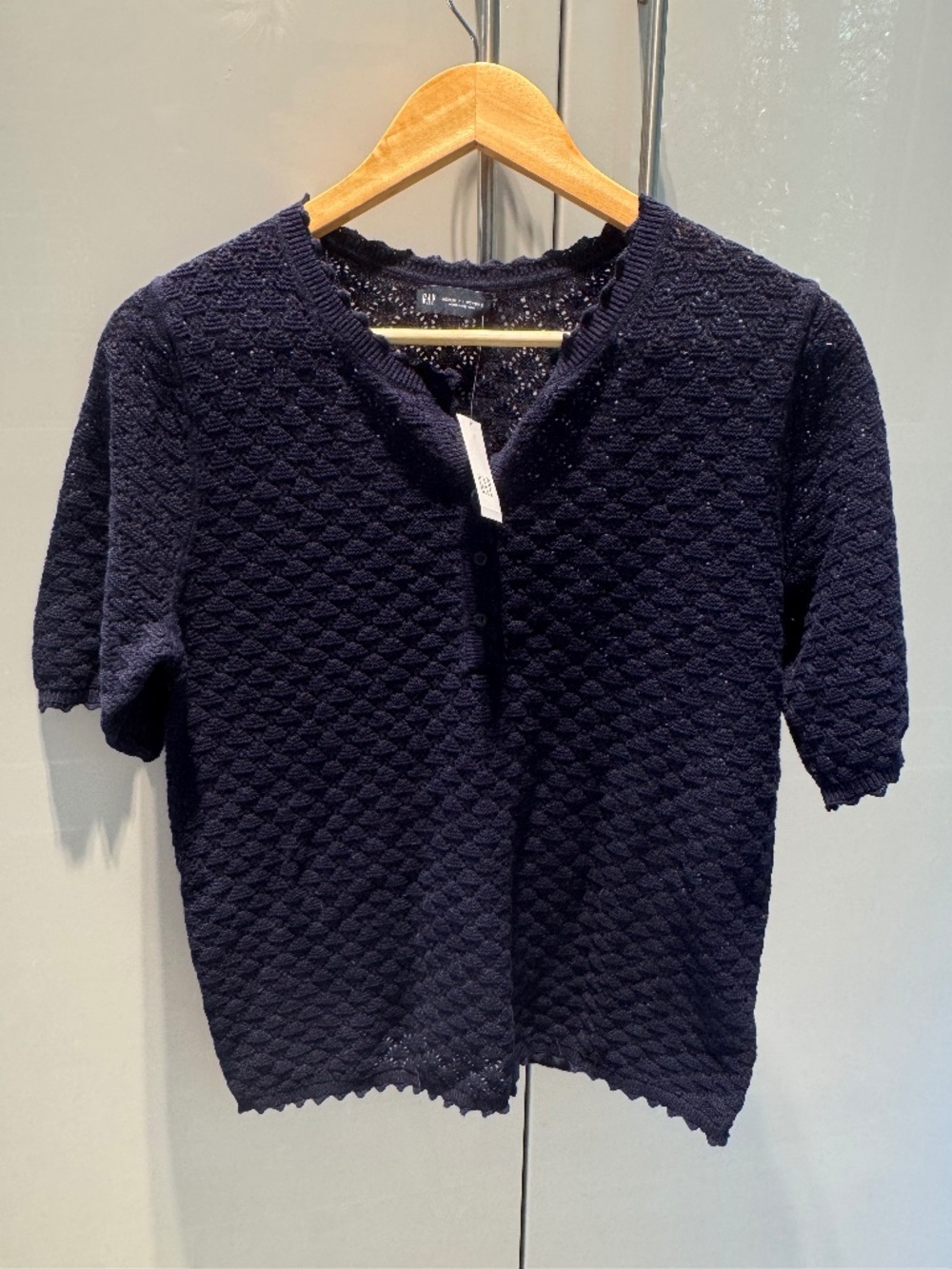 Navy crochet top with buttons
